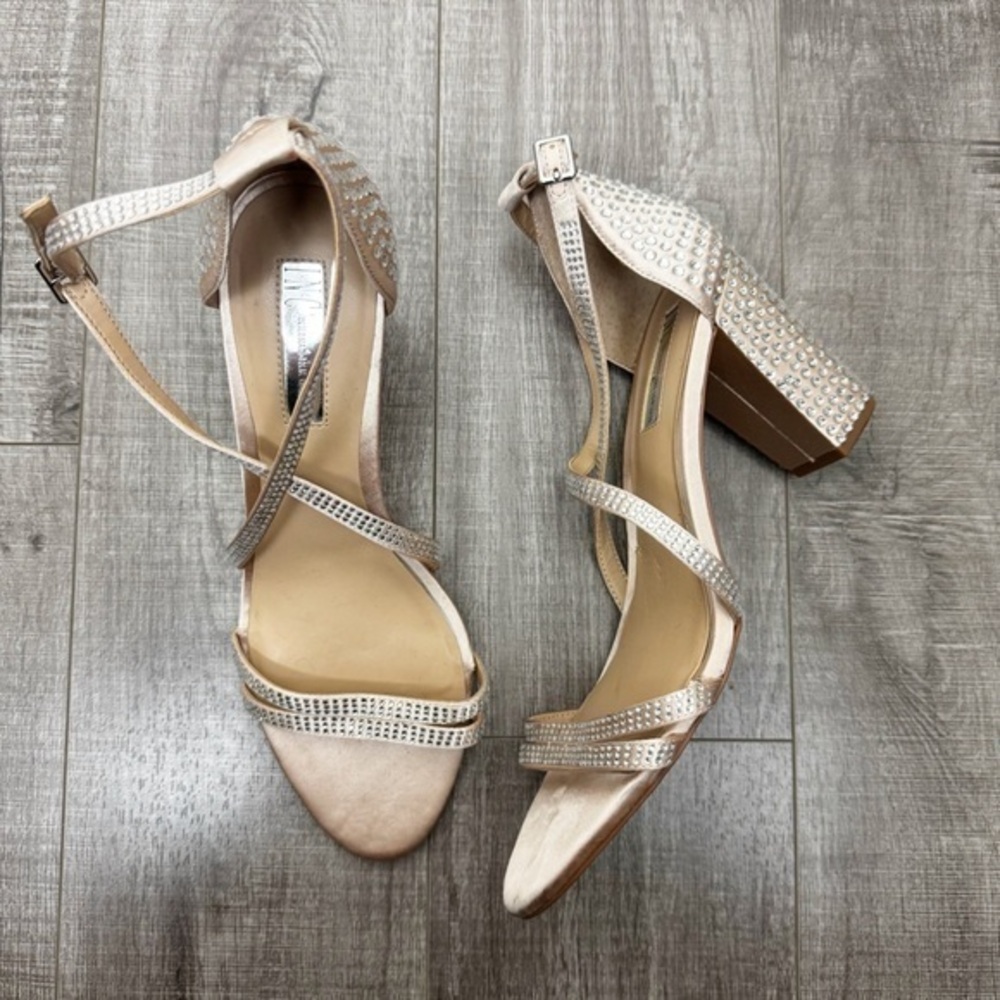 INC International Concepts Kamma Rhinestone Light Pink Satin Heels Size 9